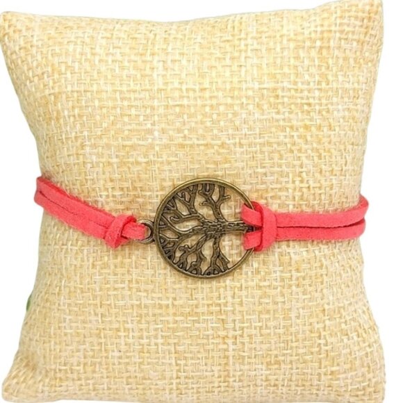 3/$20 Tree of Life Red Suede Fashion Bracelet Adjustable Soft Boho Retro Jewelry - Picture 2 of 10